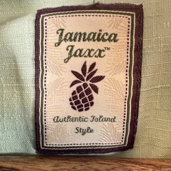 JAMAICA JAXX Mens 100% Silk SIZE LARGE Palm Hawaiian Button Camp Shirt Green - Picture 5 of 8